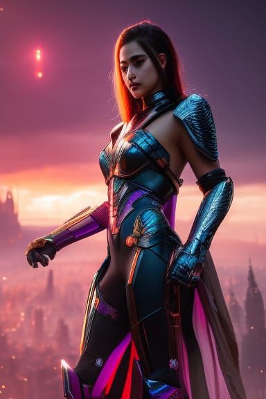 Cyberpunk Superheroine in Neon Armor