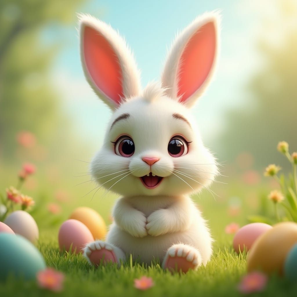 Easter Bunny in Whimsical 3D Wonderland