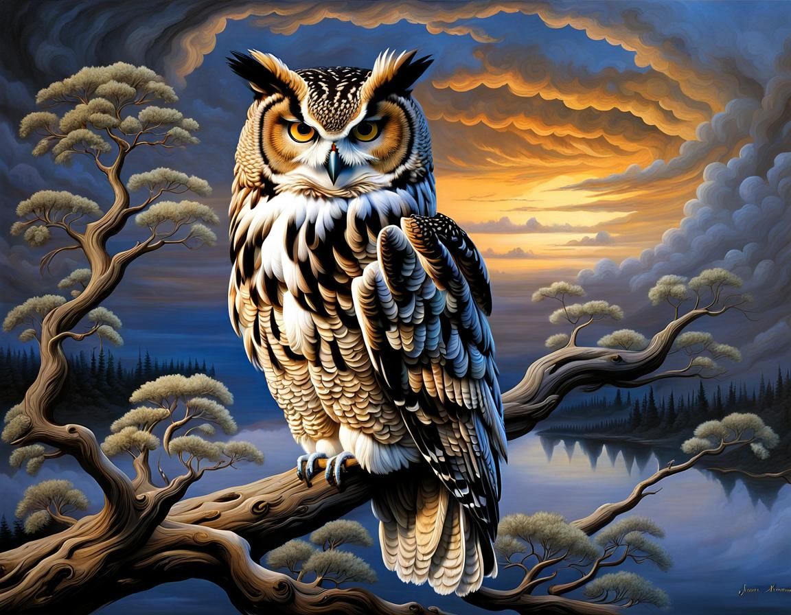 Magnificent Owl in Twilight Fantasy, Matte Painting