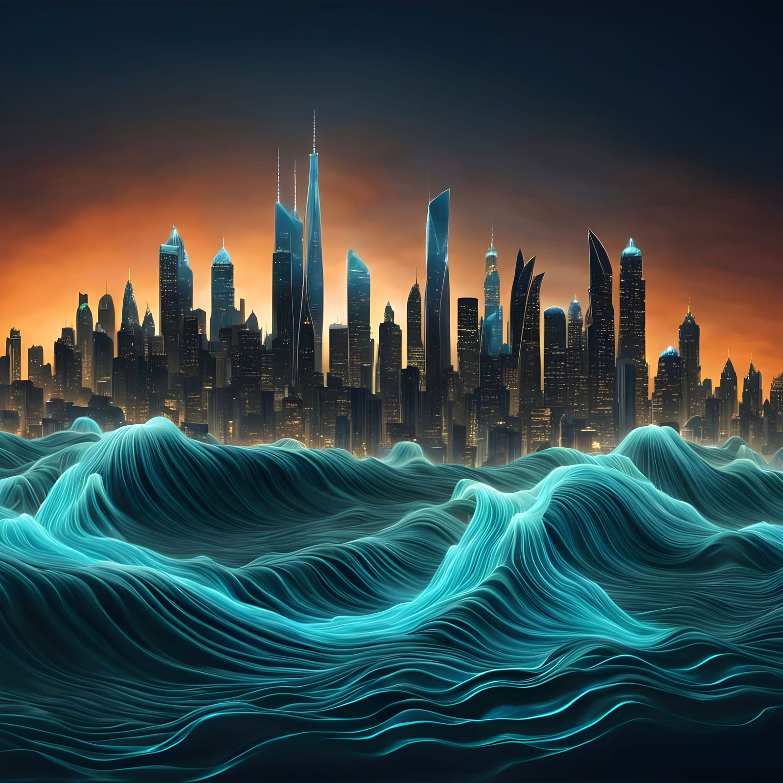 Ethereal Cityscape Born from Oceanic Ripples