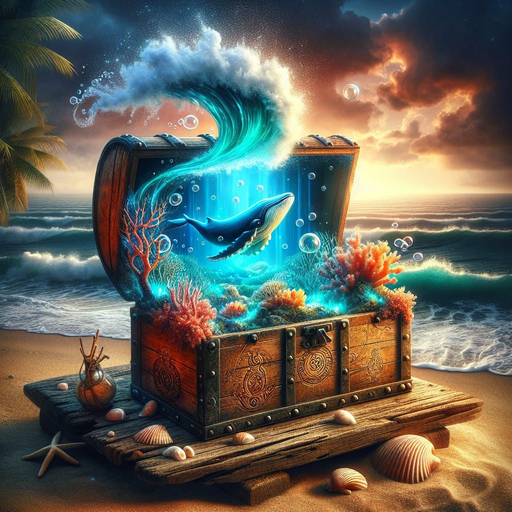 Miniature Underwater Kingdom in Antique Treasure Chest