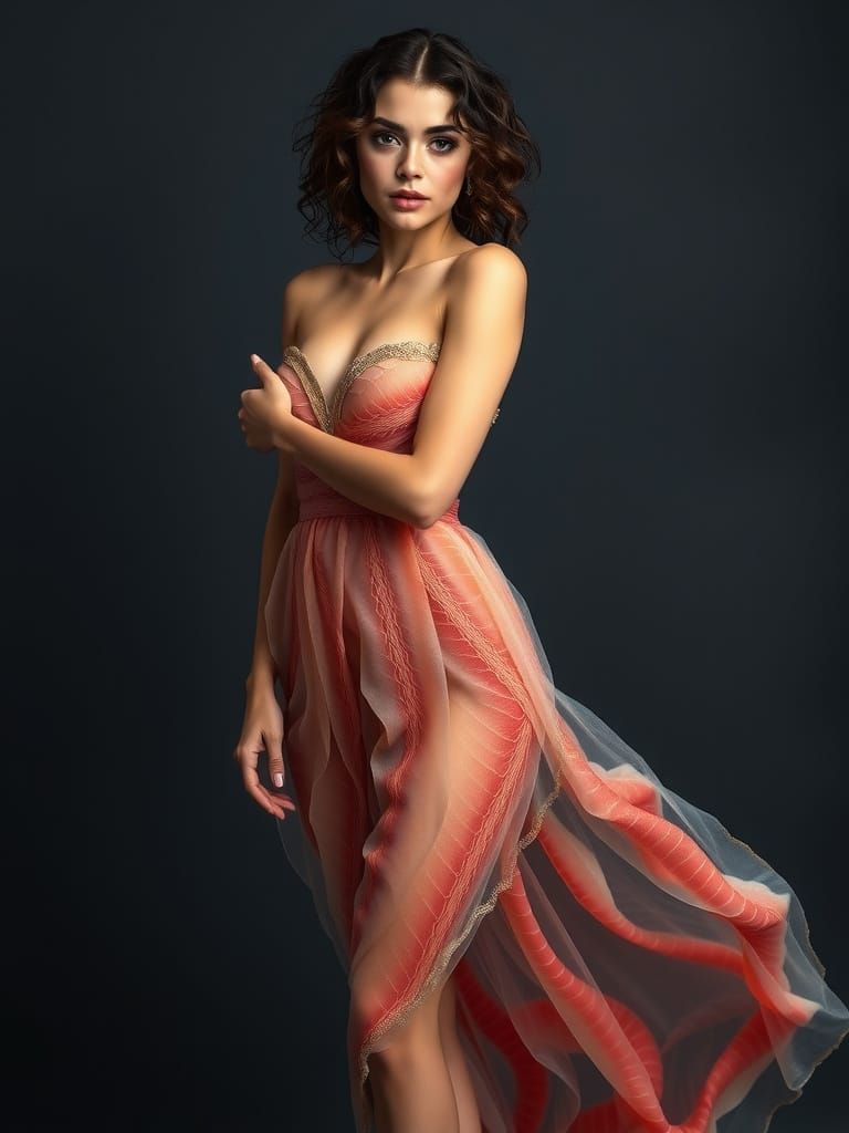 Salmon Fillet Dress: Sensual Beauty Portrait