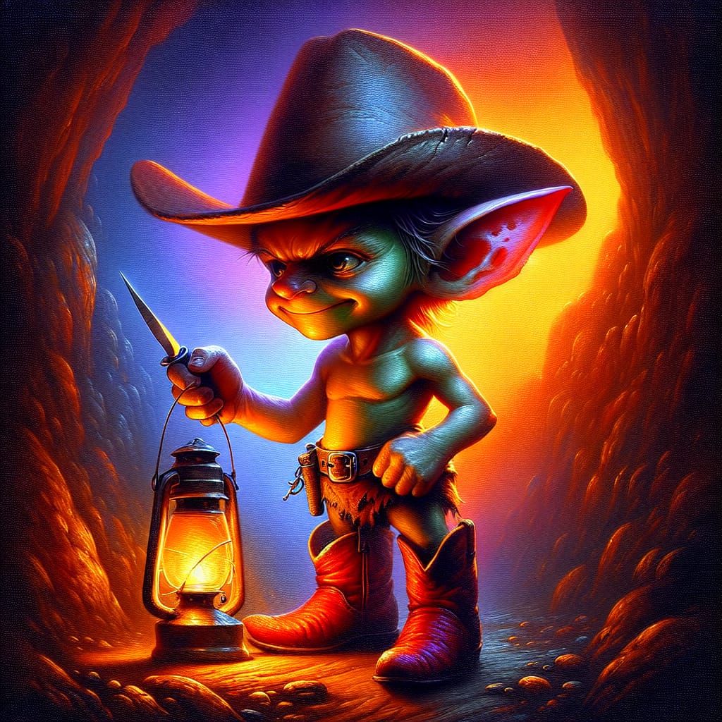 Airbrush Art Goblin Guarding Cave Entrance