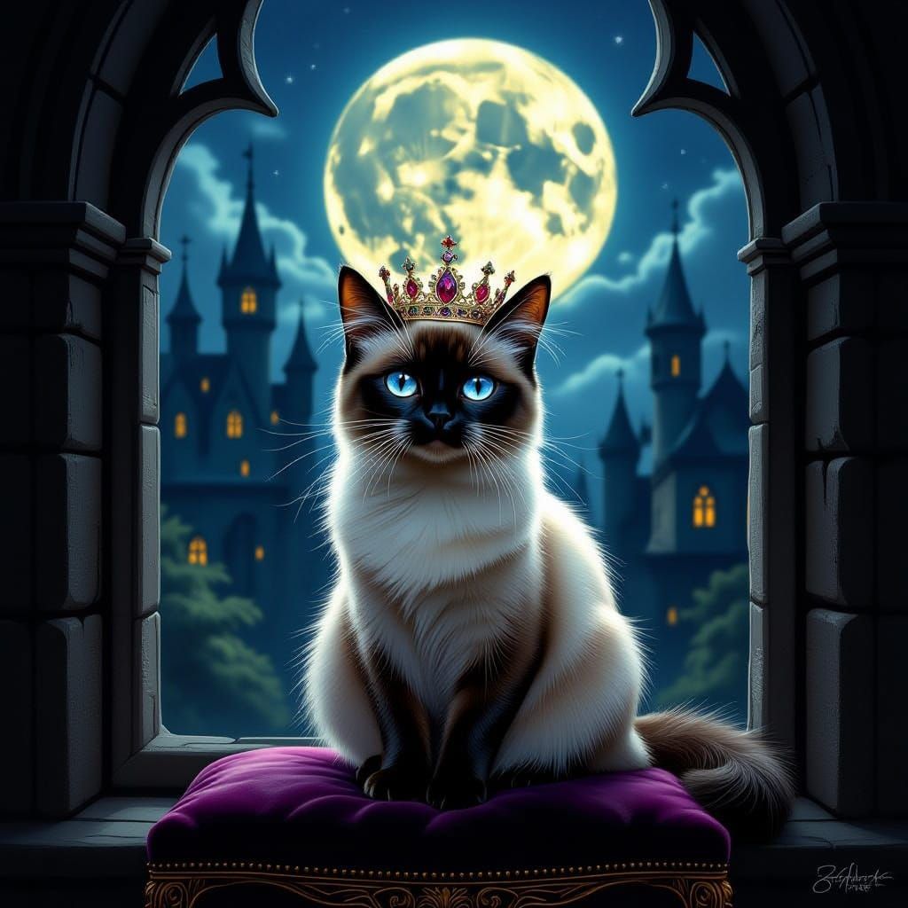 Siamese Royal Cat in Gothic Castle Setting