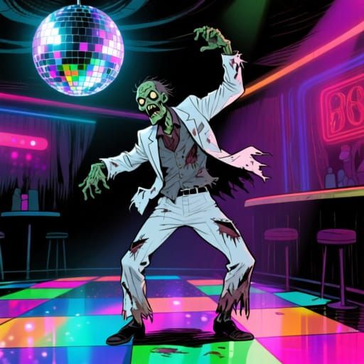 Zombie Disco Dancer Loses Arm in Vibrant Discotheque