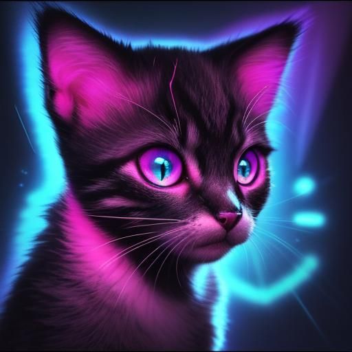 Synthwave Kitten with Hypnotic Eyes