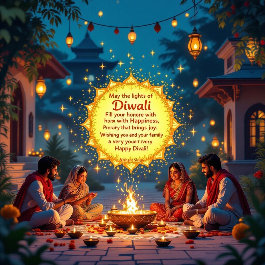 Vibrant Diwali Festival Scene with Families Celebrating