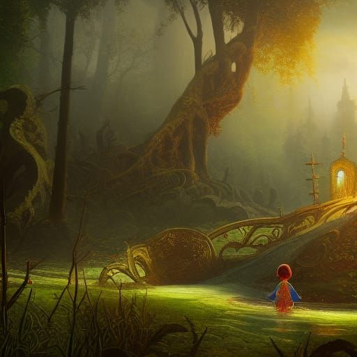 Child and Death in Dark Fantasy Forest