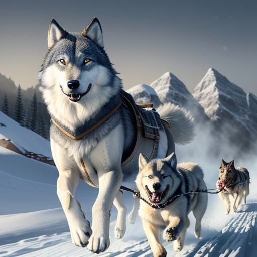 Dogs Pulling Sled Through Snowy Wilderness