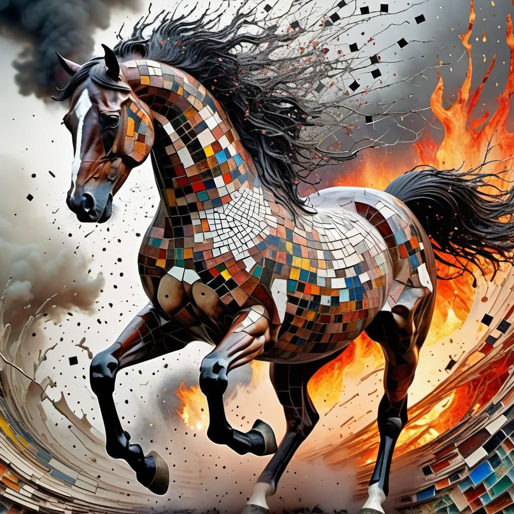 Nuclear Horse in Mosaic Style