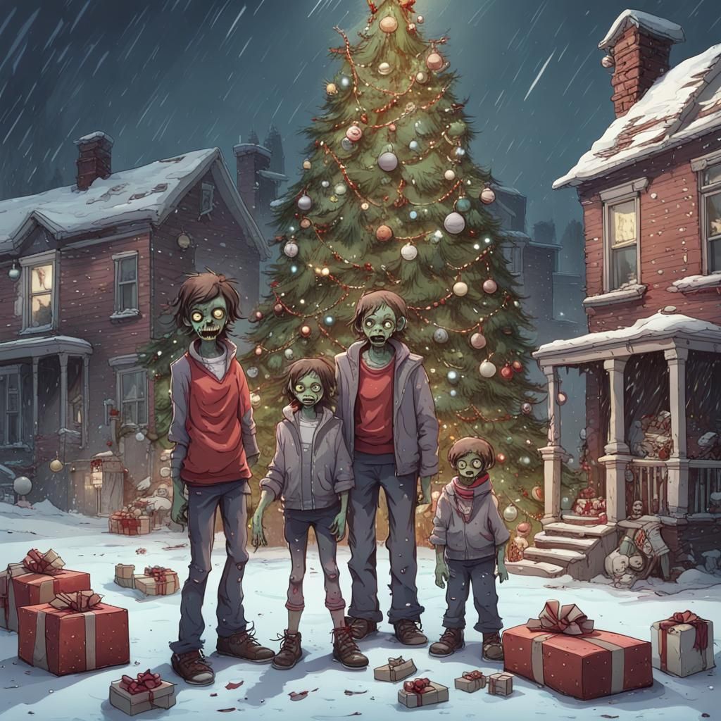Zombie Family Christmas Scene