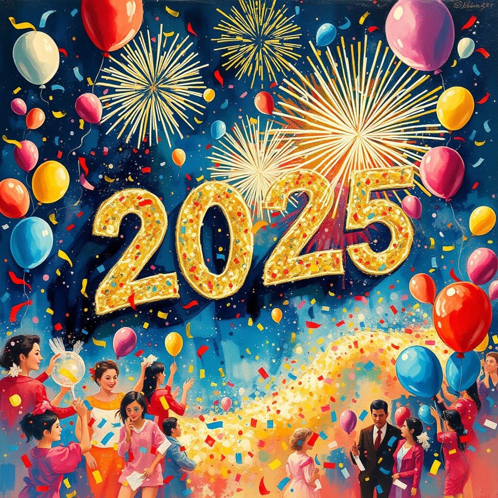 Celebratory Masterpiece: New Year's Eve in Vibrant 2025
