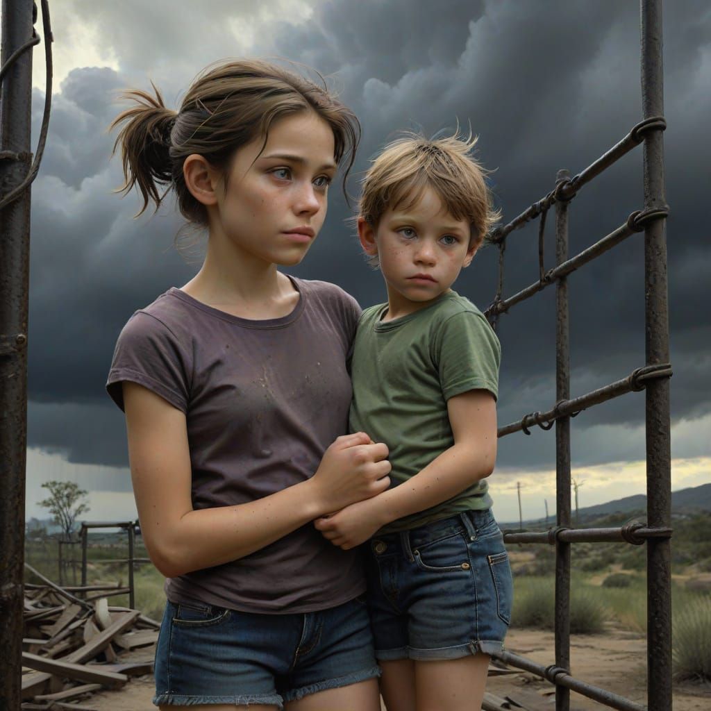 Monochromatic Children's Joy: An Oil Painting