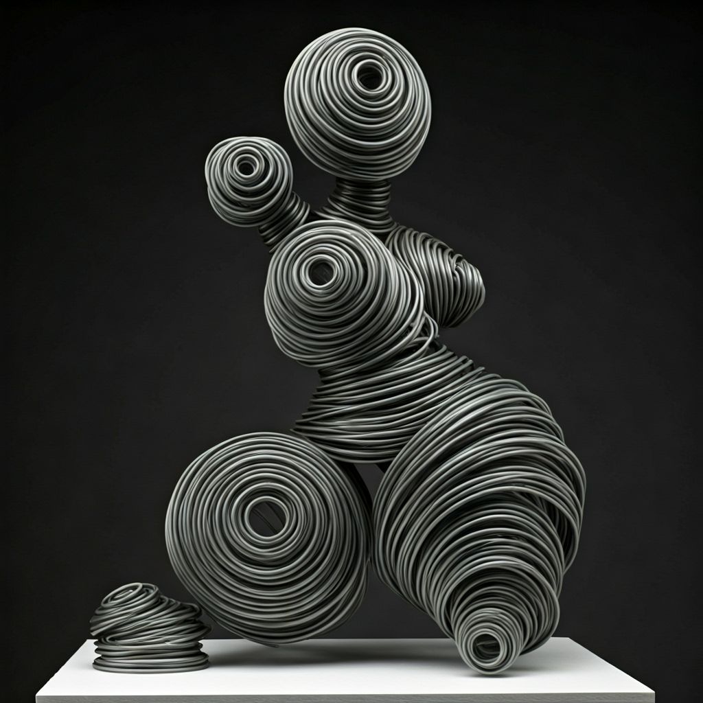 Wire-Wrapped Figurative Sculpture in Abstract Style