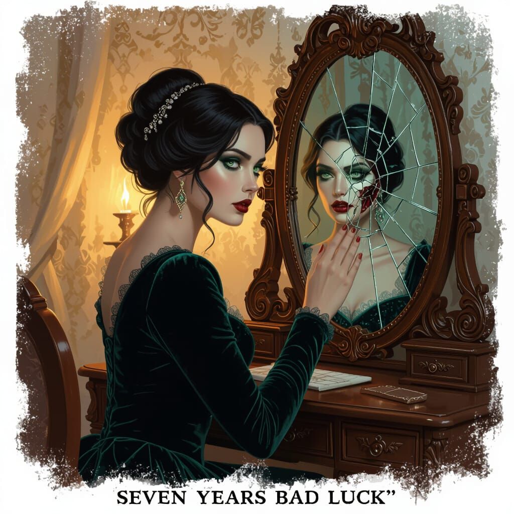 Woman with Grotesque Reflection in Baroque Mirror