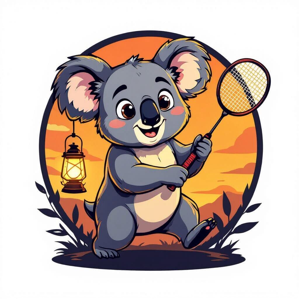 Koala Badminton Logo with Glowing Lantern