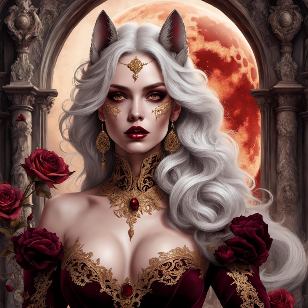 Gothic Baroque Werewolf Goddess in Cathedral Ruins