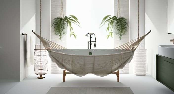 Bathtub Hammock in Minimalist Bathroom
