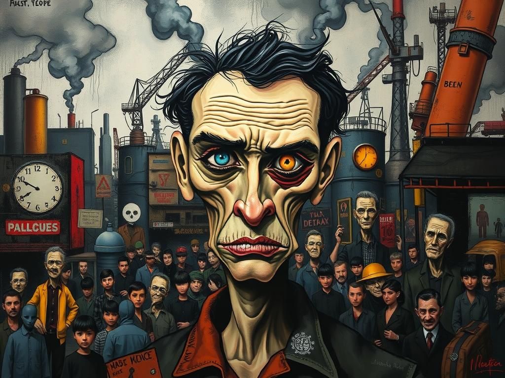 Expressionist Figure in Industrial Cityscape