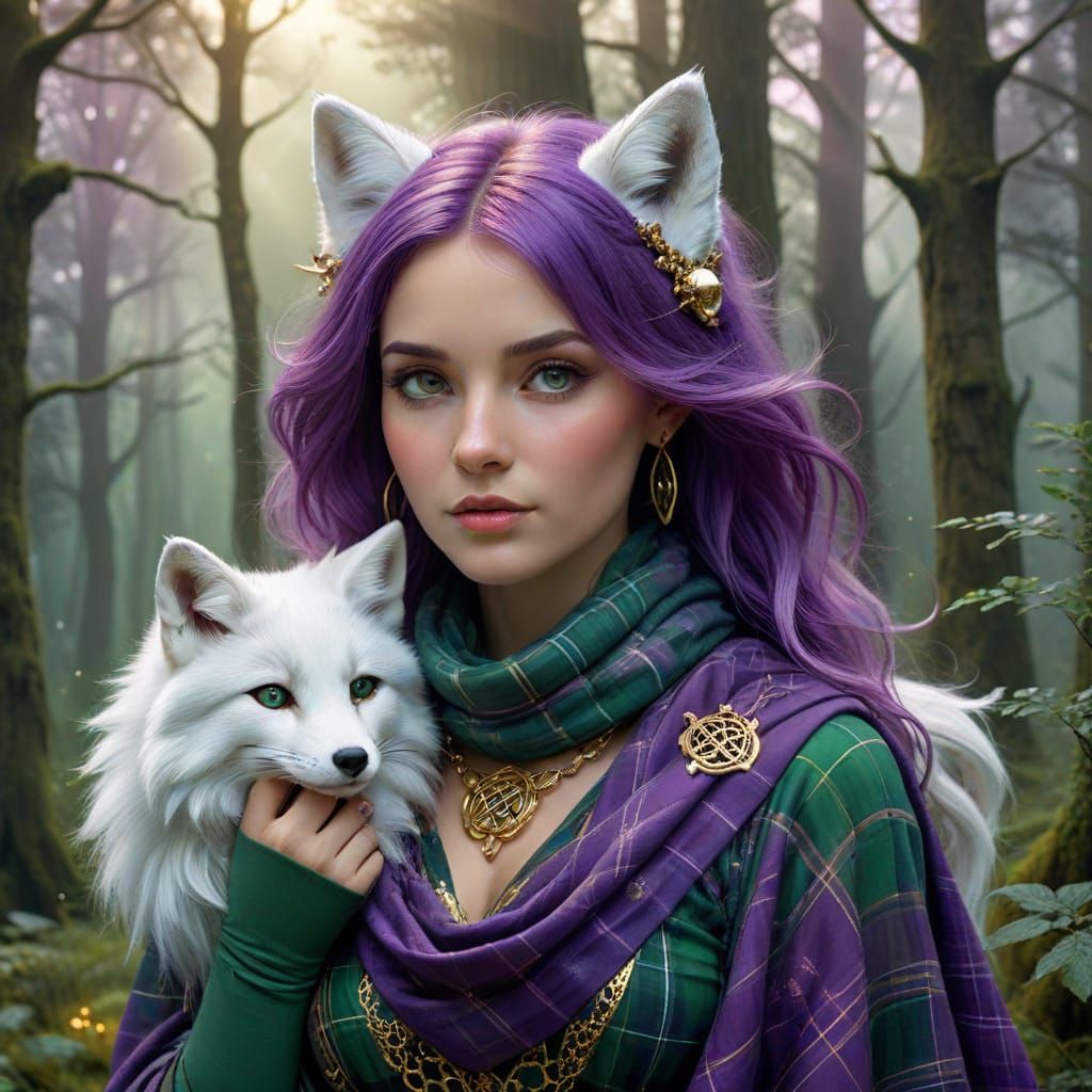 Ethereal Celtic Goddess in Holographic Tartan