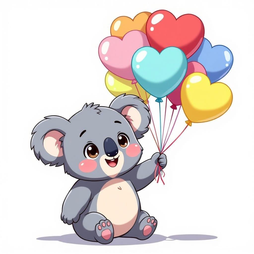 Anime Koala Character with Heart Balloons