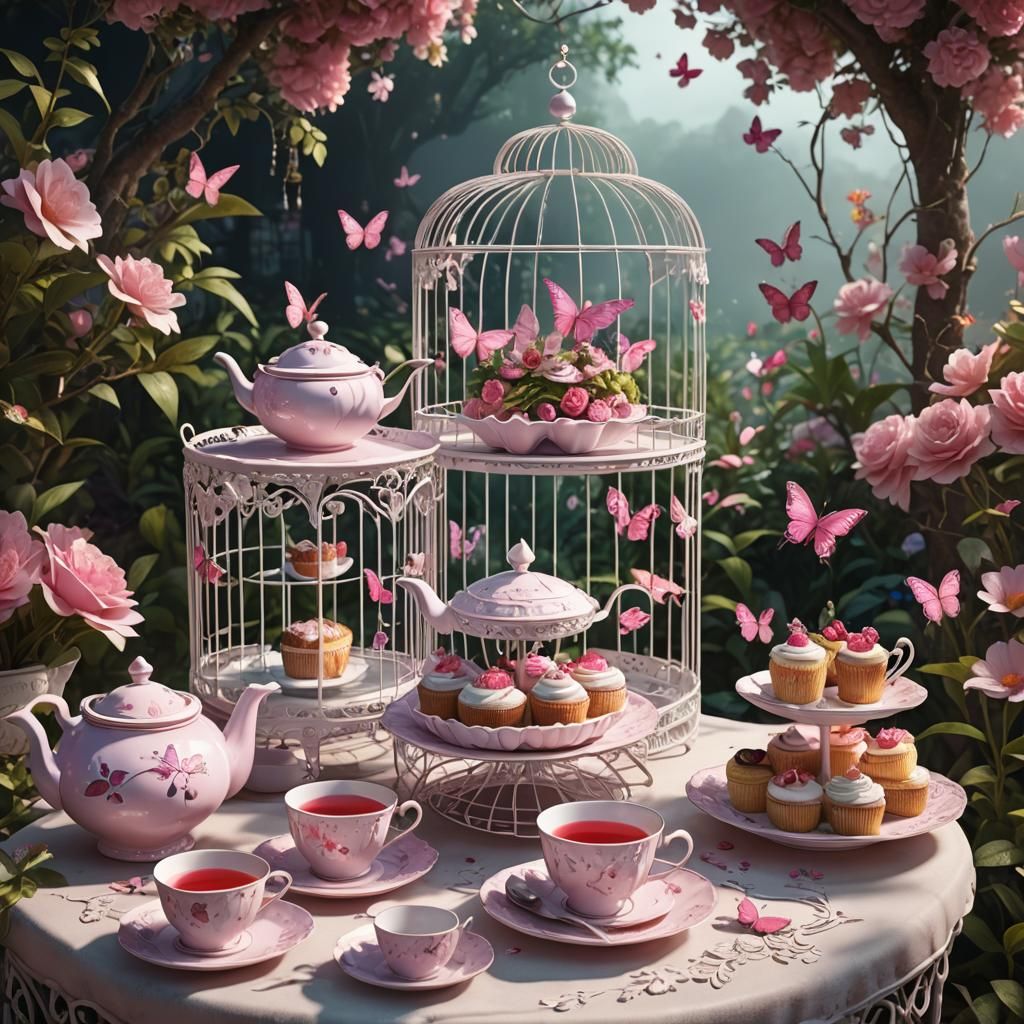 Pink Butterfly Garden Tea Party: Detailed Matte Painting