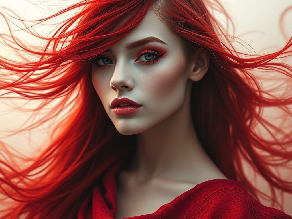 Ethereal Goddess in Crimson Hues, Cyberpunk Aesthetic