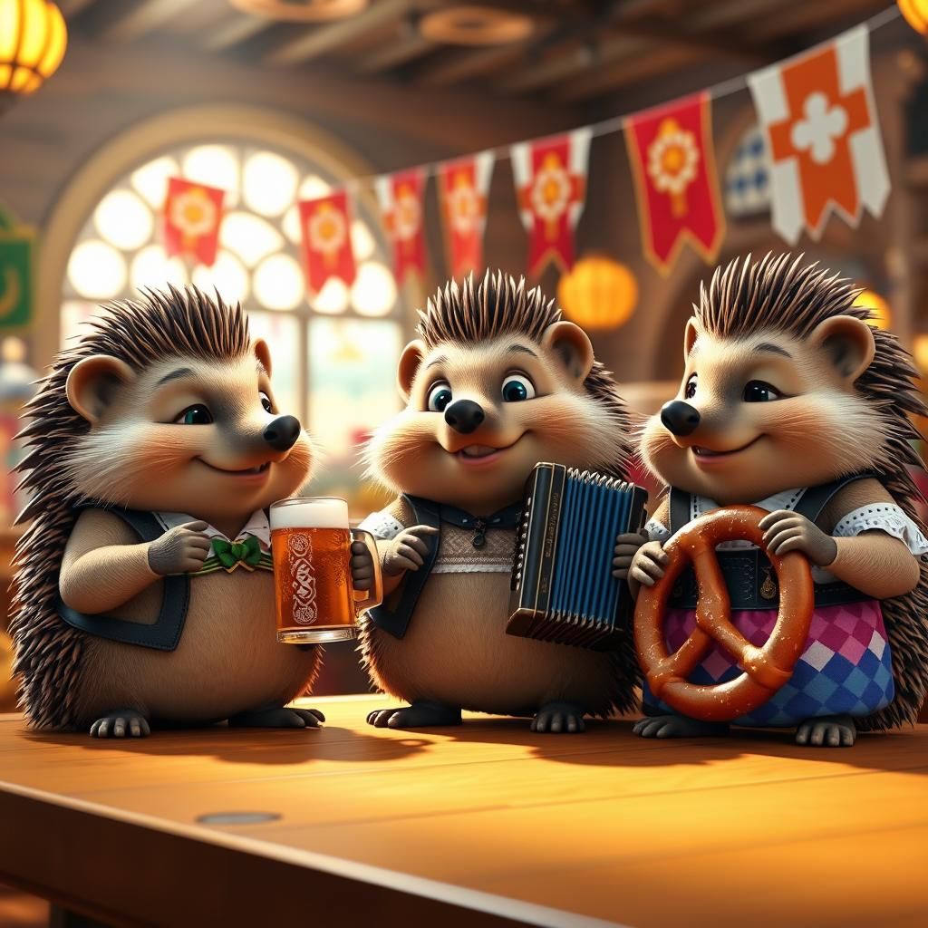 Hedgehogs Celebrate Oktoberfest in Pixar Style