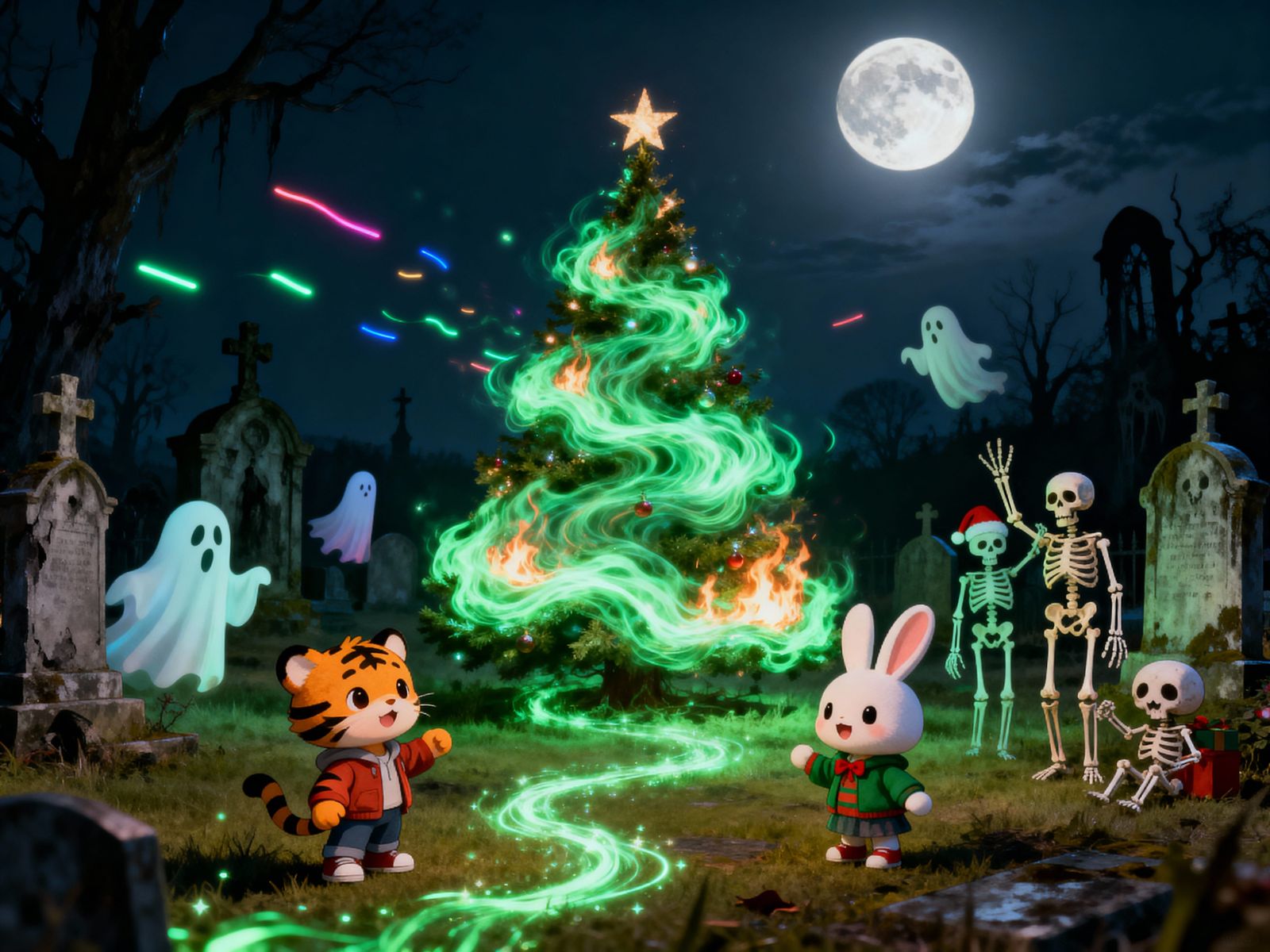 Cute Kids Celebrate Christmas in Haunted Cemetery