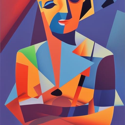 Strong Woman: A Cubist Art Deco Painting