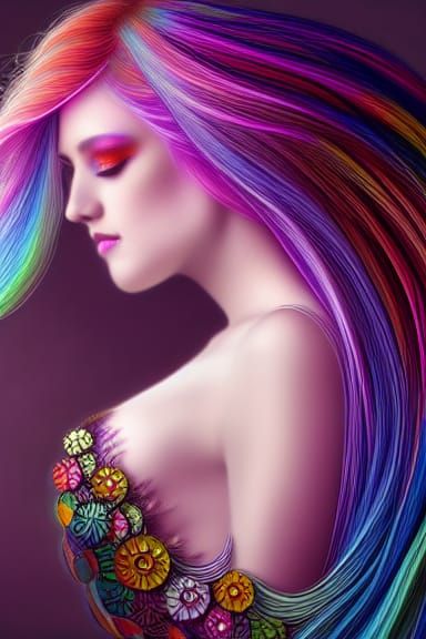 Radiant Muse with Fractal Features Reflects in Mirror