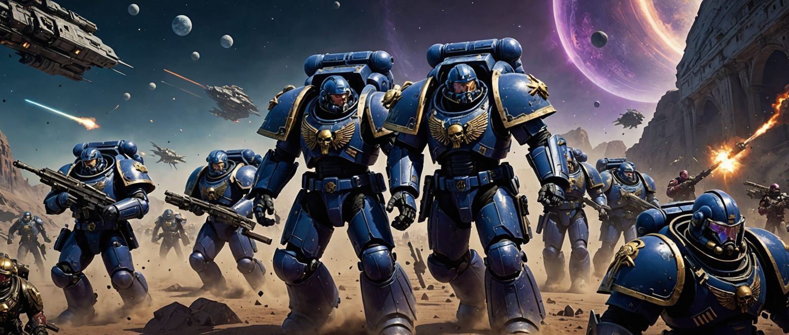 Space Marines in Epic Battle: Dark Fantasy Concept Art