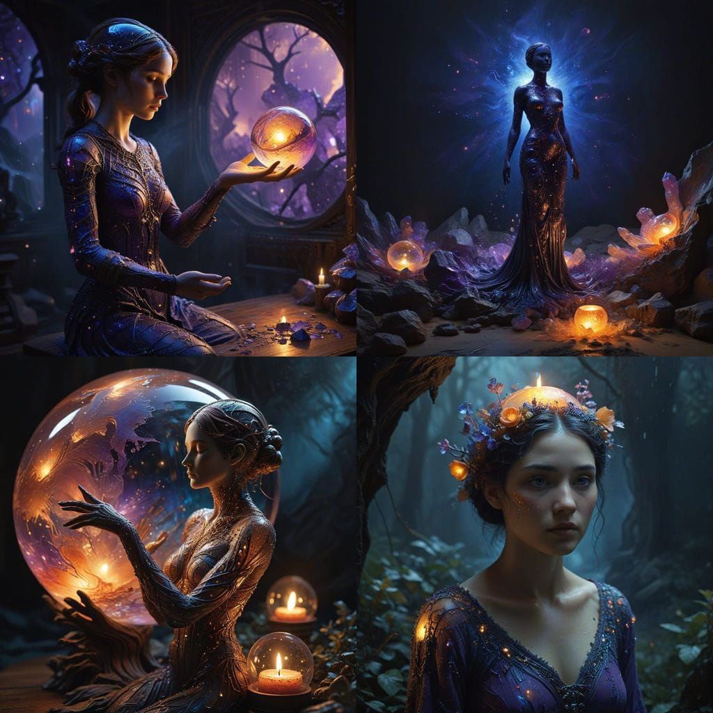 Hyper-Realistic Girl of Light Oak in Serene Candlelit Enviro...