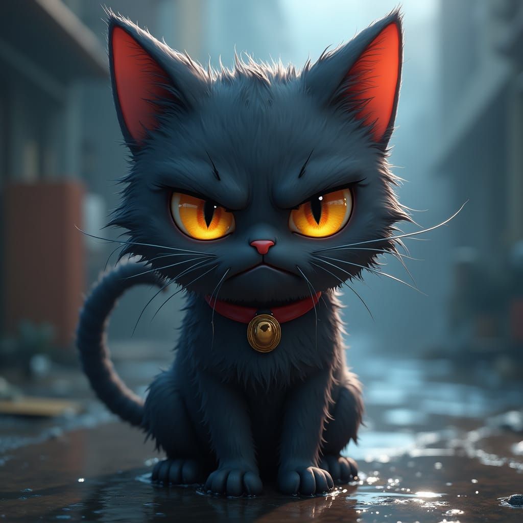 Grumpy Wet Cat in Anime Style, 8k