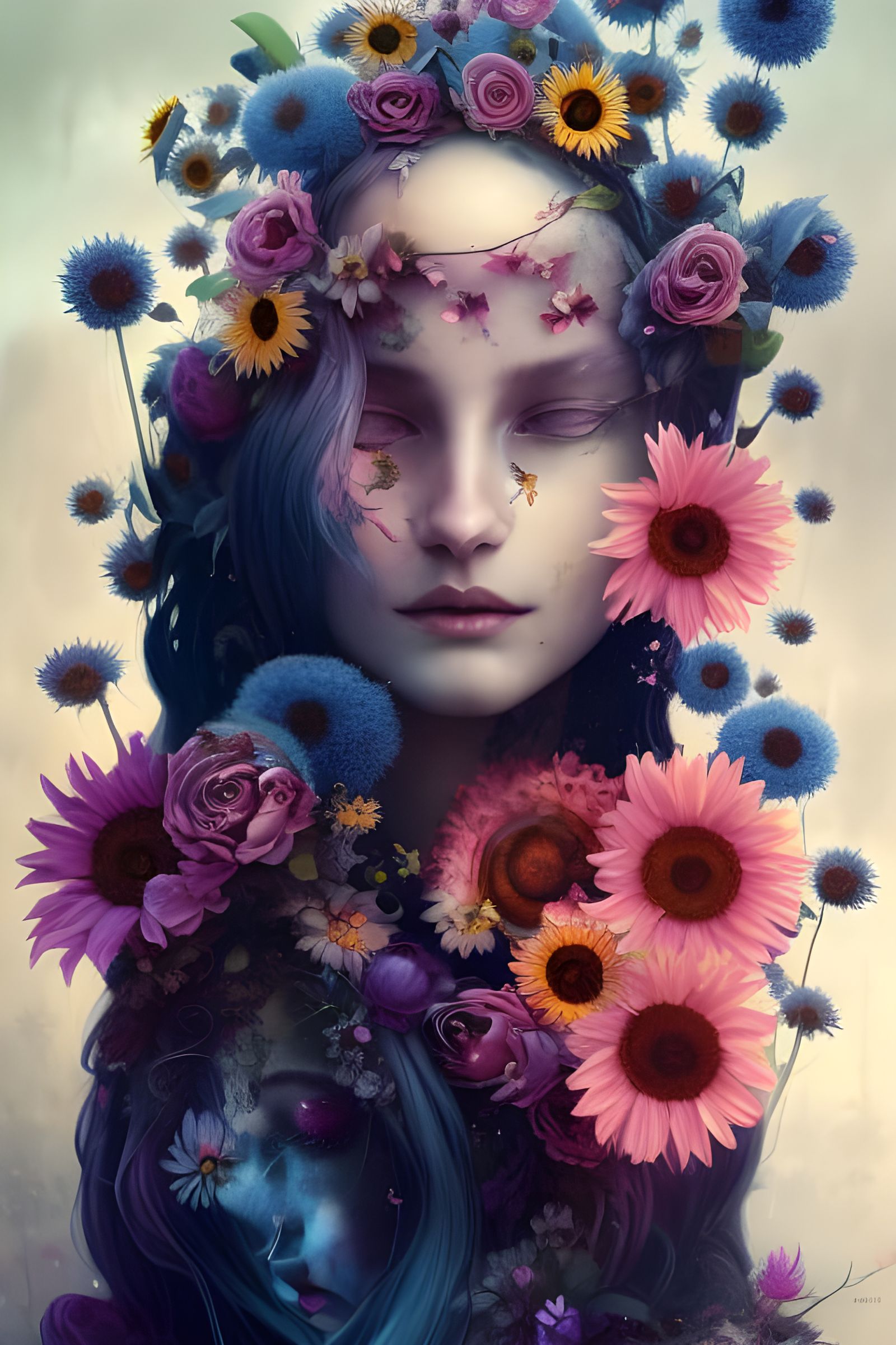 Gods of Life: A Tender Embrace in Floral Setting