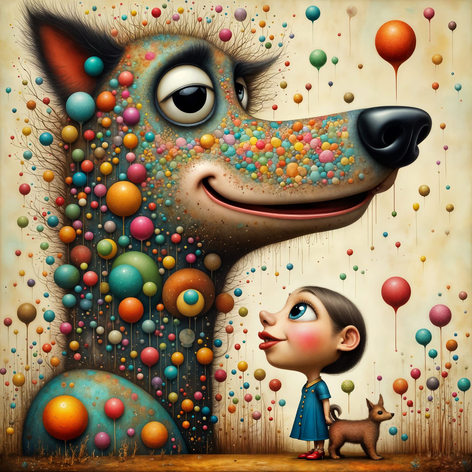 Pop Surrealist Collage of Woman and Shaggy Dog