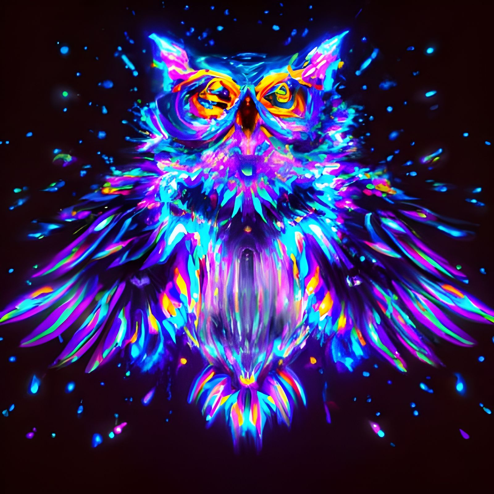 Glowing Crystal Owl in Neon Light