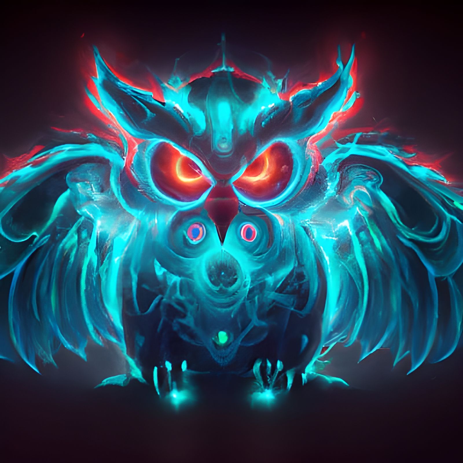 Neon Crystal Owl with Bioluminescent Light Rays