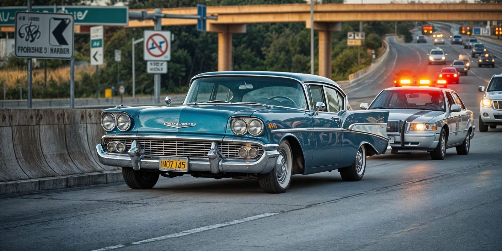 Chevrolet Bel Air Pulled Over by Police Car