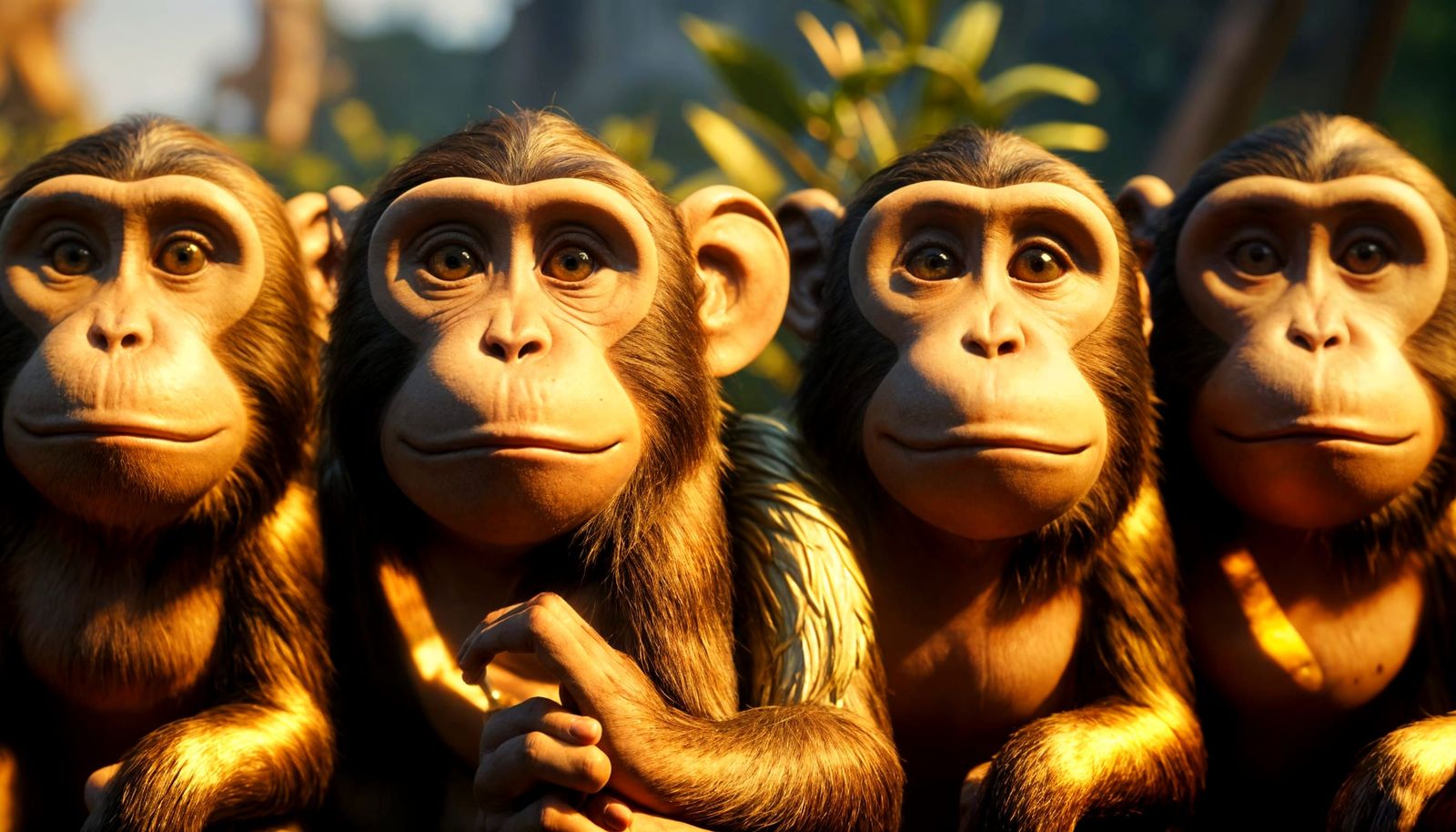 Monkeys Guarding Environment in 3D Render
