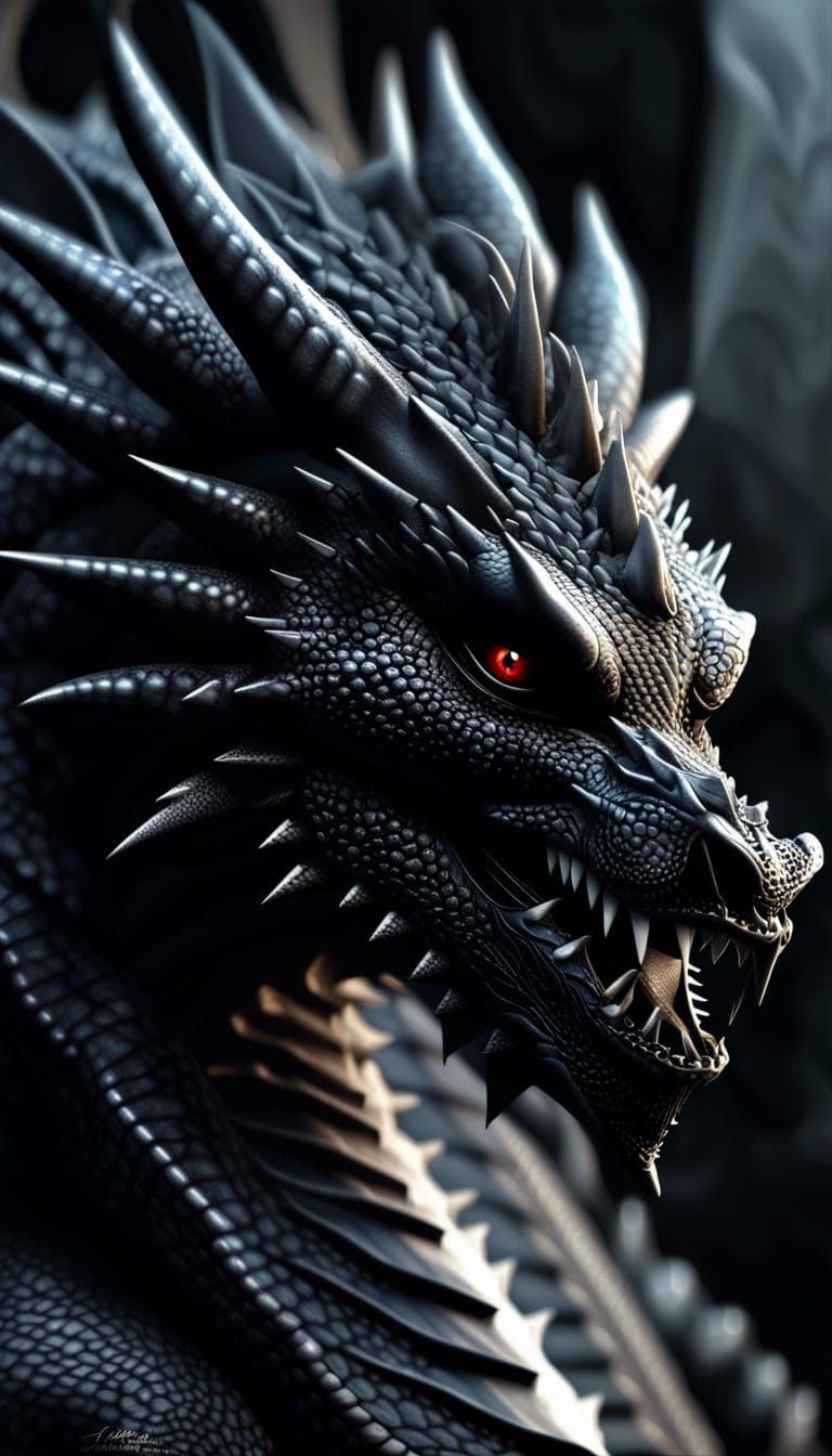 Majestic Black Dragon God in a Cosmic Realm