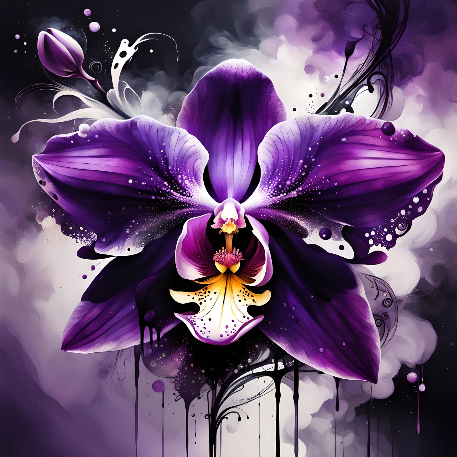 Luminous Fractal Orchid in Ink Masterpiece Style