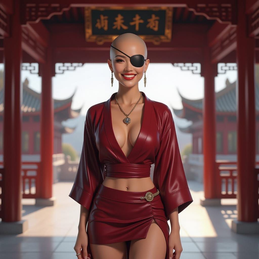 Bald Asian Woman in Chinese Temple, Sci-Fi Kingdom