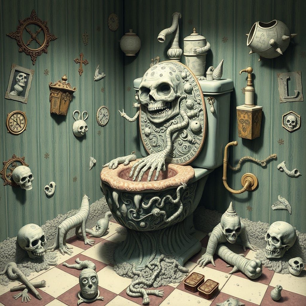 Surreal Toothpaste Toilet Paper in Ashcan Style