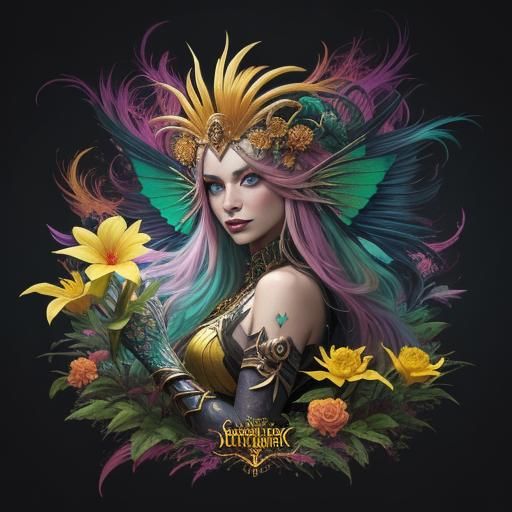 Dragon Peacock Woman Portrait in Dark Fantasy Style