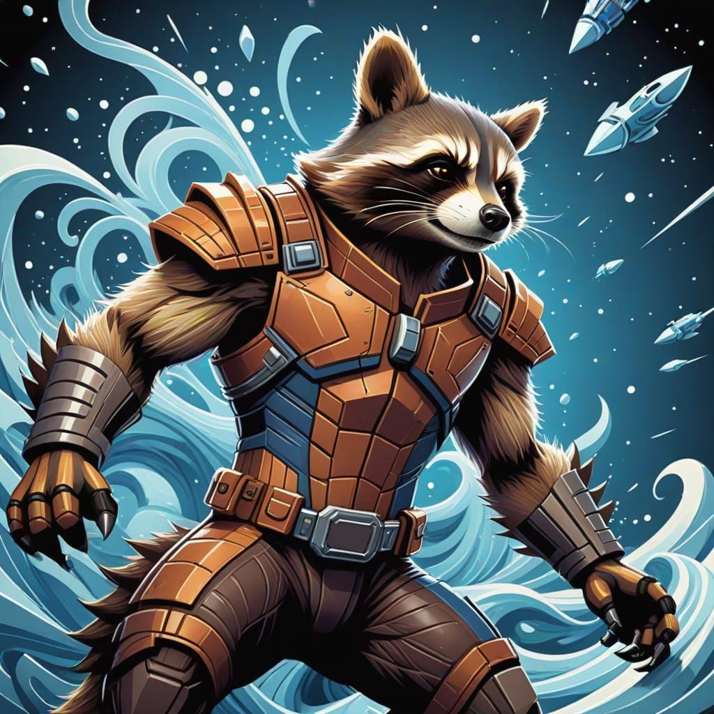 Rocket Raccoon in Abstract Vector Fractal Style