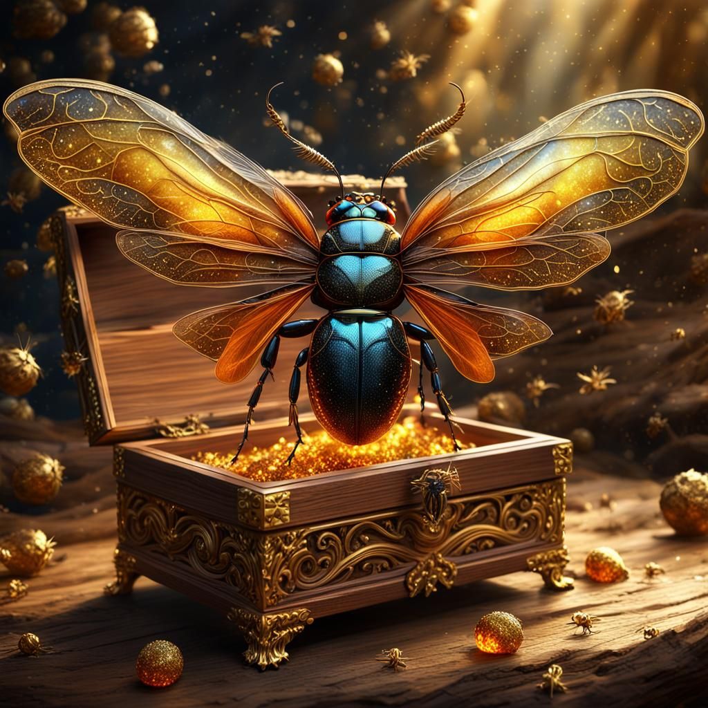 Magic Bug with Golden Wings in Ornate Box