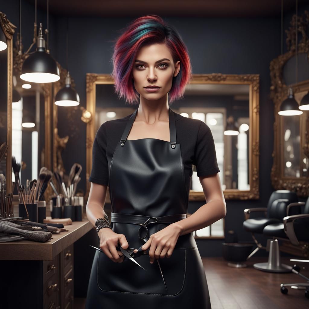 Hairdresser in Salon: Detailed Matte Painting