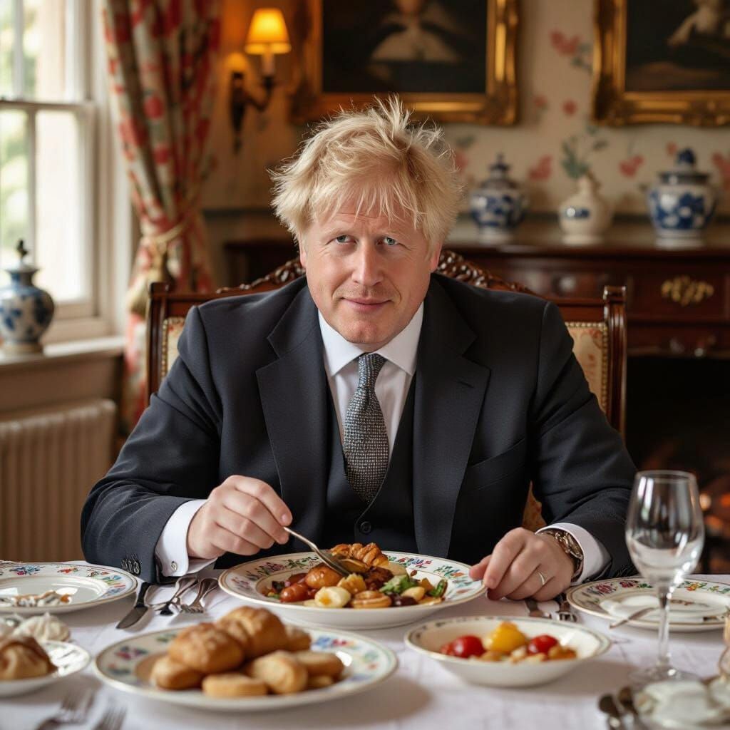 Boris Johnson Enjoys British Feast in Cozy Home Setting