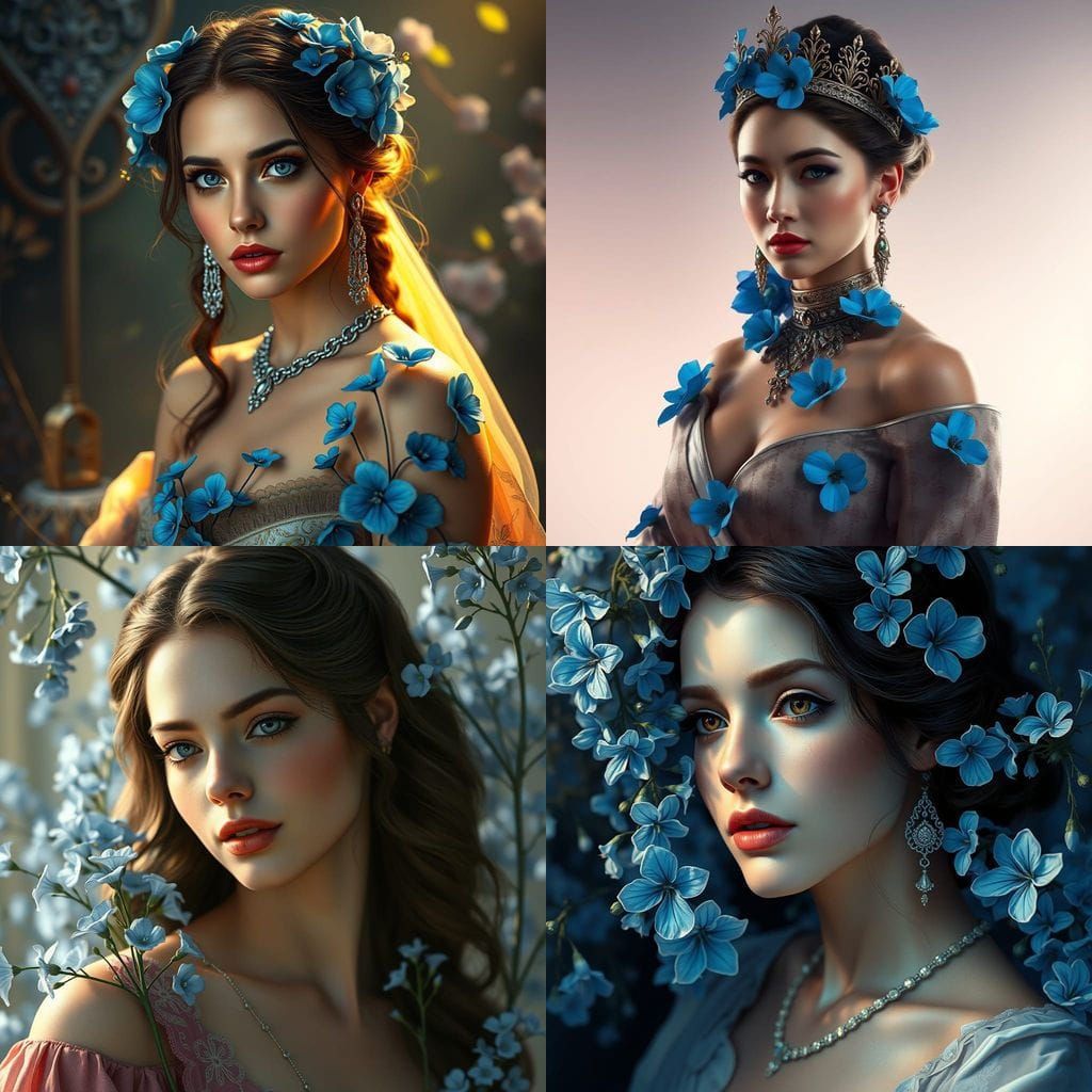 Ethereal Woman in Vibrant Blue Florals